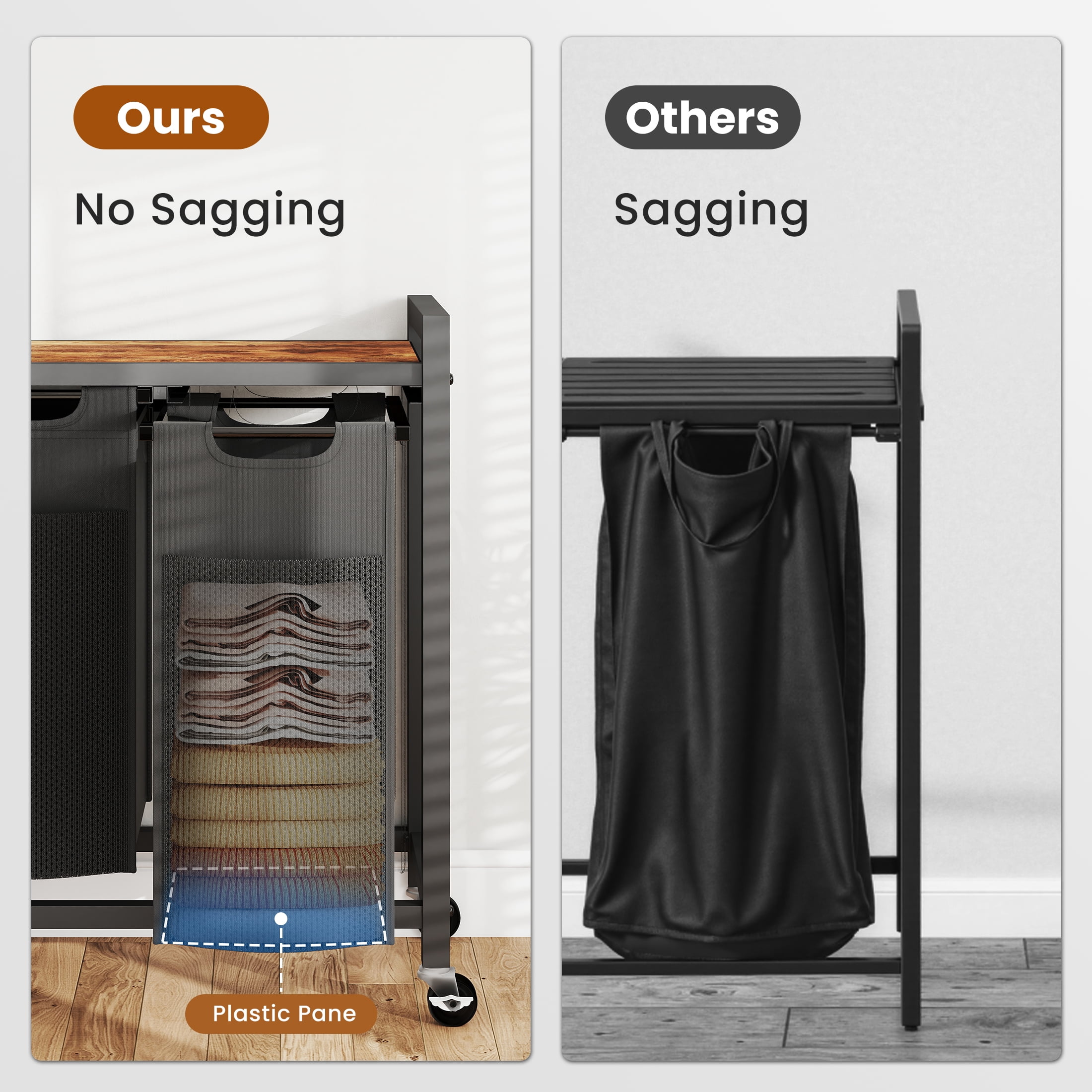 EDX Laundry Hamper, 2 Pull-Out Removable Bags, Clothes Sorter with