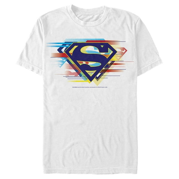 Men's Superman Logo Computer Glitch  Graphic Tee White X Large