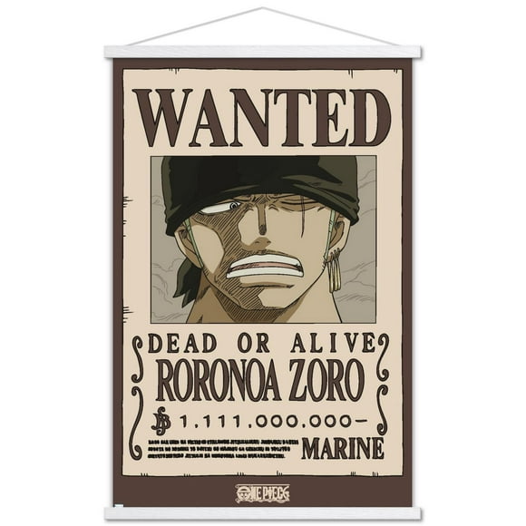 One Piece - Roronoa Zoro Wanted Poster Wall Poster with Magnetic Frame, 22.375" x 34"