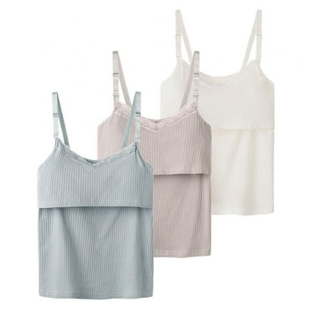 

Spdoo 3 Pack Women s Ribbed Maternity Camisole Nursing Tank Top Sleeveless V-Neck Breastfeeding Shirt Lace Trim Pregnancy Blouse