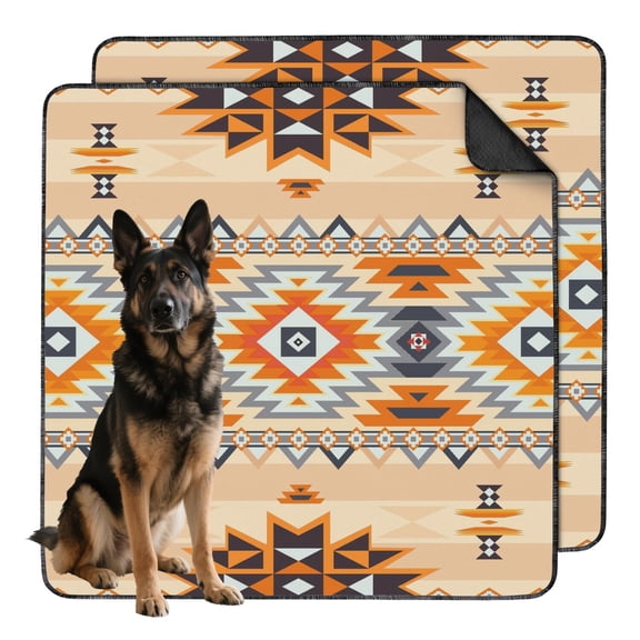 Bohemian Pattern Washable Crate Liner, Large 48x48 Inch Reusable Dog Pad with Stay-Put Bottom, Highly Absorbent Puppy Mat for Kennel Use and Floors