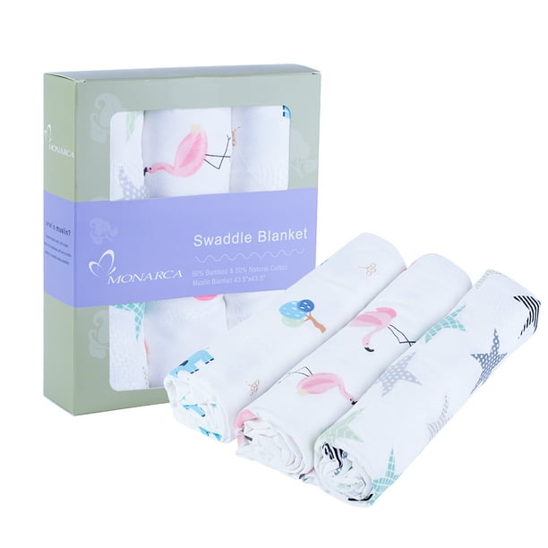 Baby Swaddle Blanket Viscose Bamboo Muslin Swaddling Blanket for Babys,43 x 43 inch, 3 Pieces