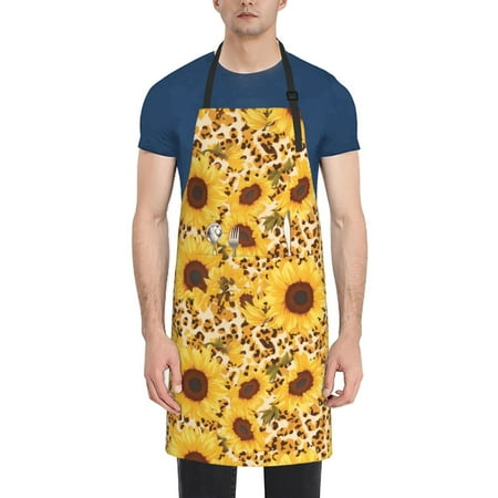

Tebeau Abstract Leopard Print Sunflower Print Waterproof Cooking Aprons Adjustable Bib Soft Chef Apron with 2 Pockets for Men Women