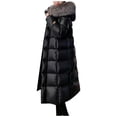thumbnail image 3 of Long Down Coat For Women Over Knee Slim Fit Thickened High Collar Winter Jacket With Large Hood Plus Size Outerwear Womens Long Length with Hood Jacket Women Womens Winter Coat down Olive Coats, 3 of 3