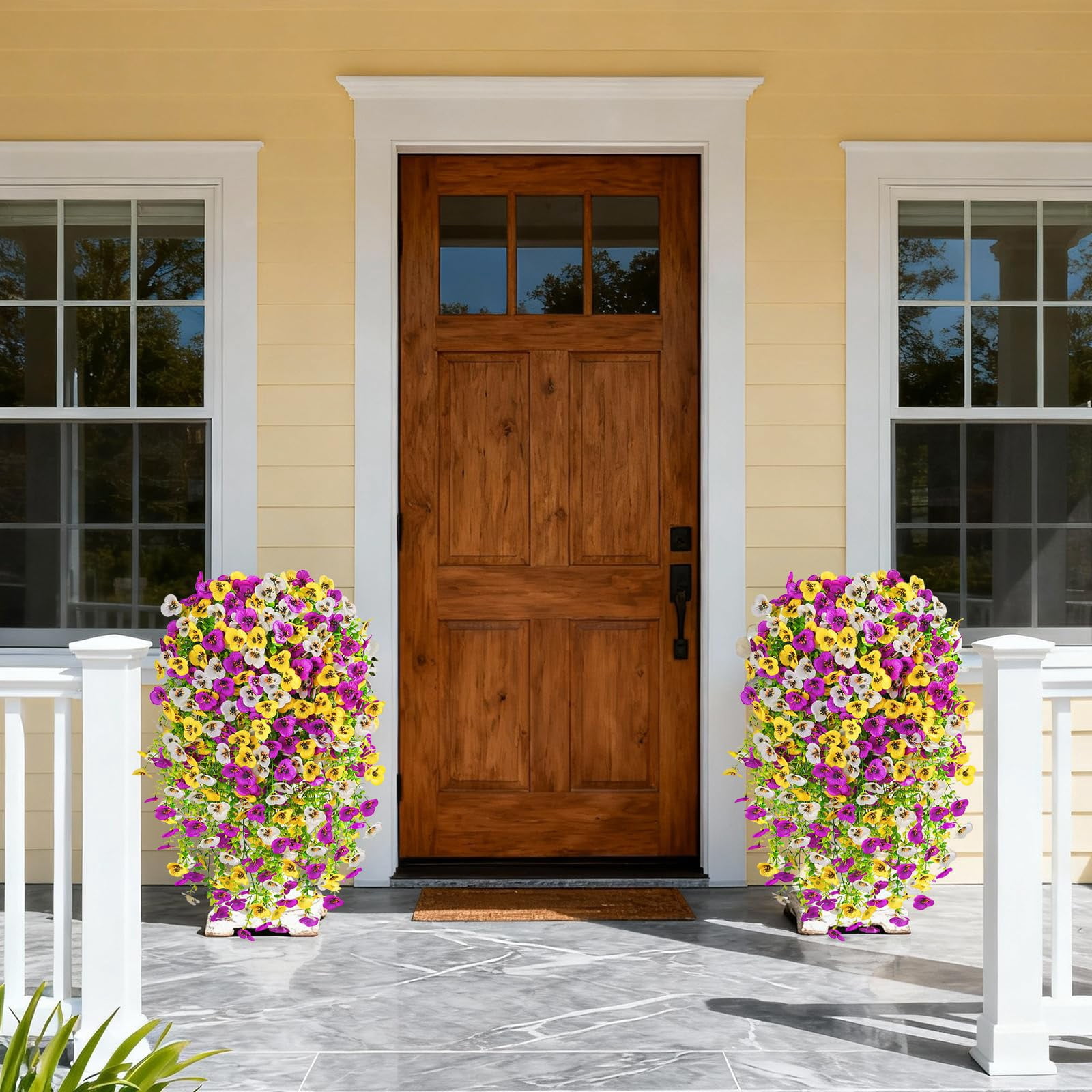 6 Pcs Artificial Hanging Flowers for Outdoors Morning Glory Artificial Flowers Spring Summer Decoration UV Resistant Fuchsia Faux Flowers for Outdoor Planters Front Door Porch, 29.53", Multicolor A