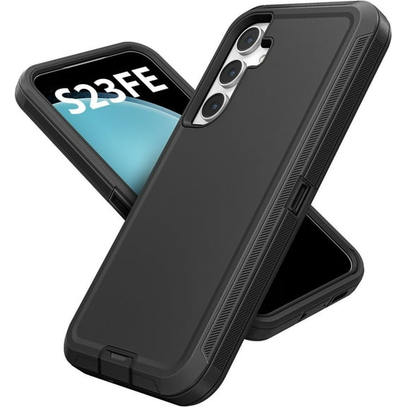 Case for Samsung Galaxy S23 FE 6.4-Inch, Heavy Duty Rugged & Dual-Layer with C Port Protection, Shockproof Anti dust Scratch Matte  Phone Case Back Cover for Samsung S23 FE 5G, Black