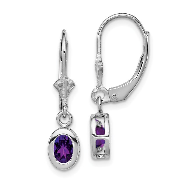 925 Sterling Silver Oval Amethyst Leverback Earrings Drop Dangle