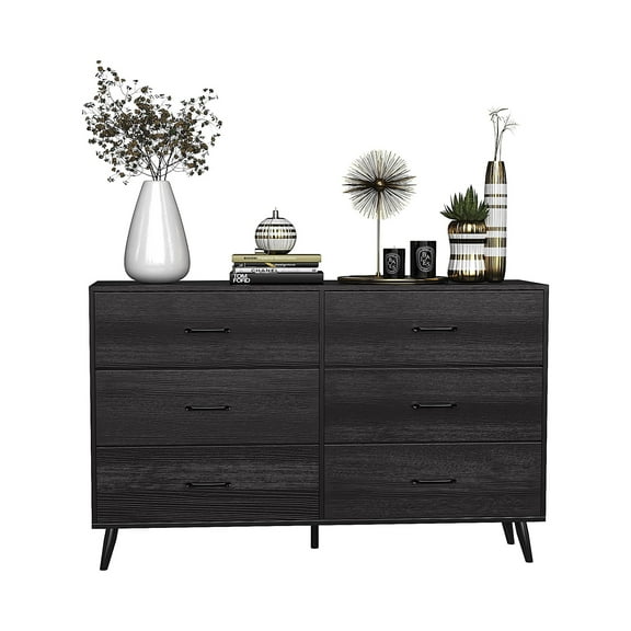 Winado Modern Double Dresser with 6 Drawers, 52'' Wide Chest of Drawers for Bedroom, Storage Cabinet for Living Room, Black