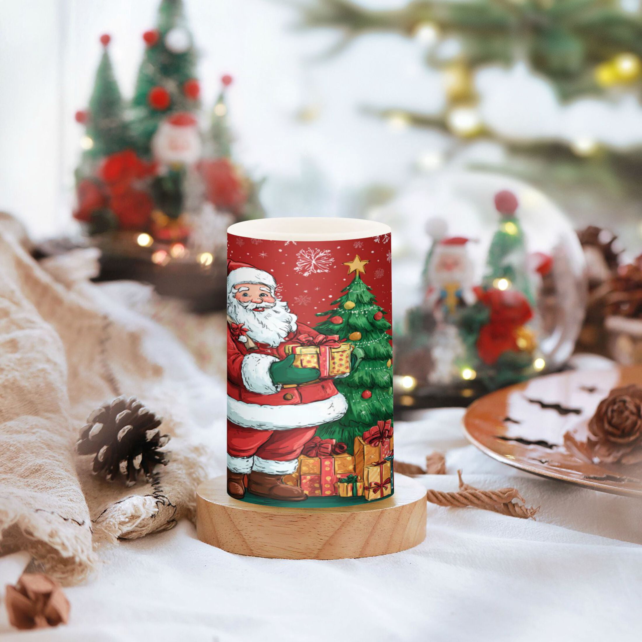 2 PCS LED Flicker Flameless Candle with Remote Control Realistic 3D Wick LED Window Decoration Candle Set for Wedding Table Home Decor Favors Santa Claus and His Presents
