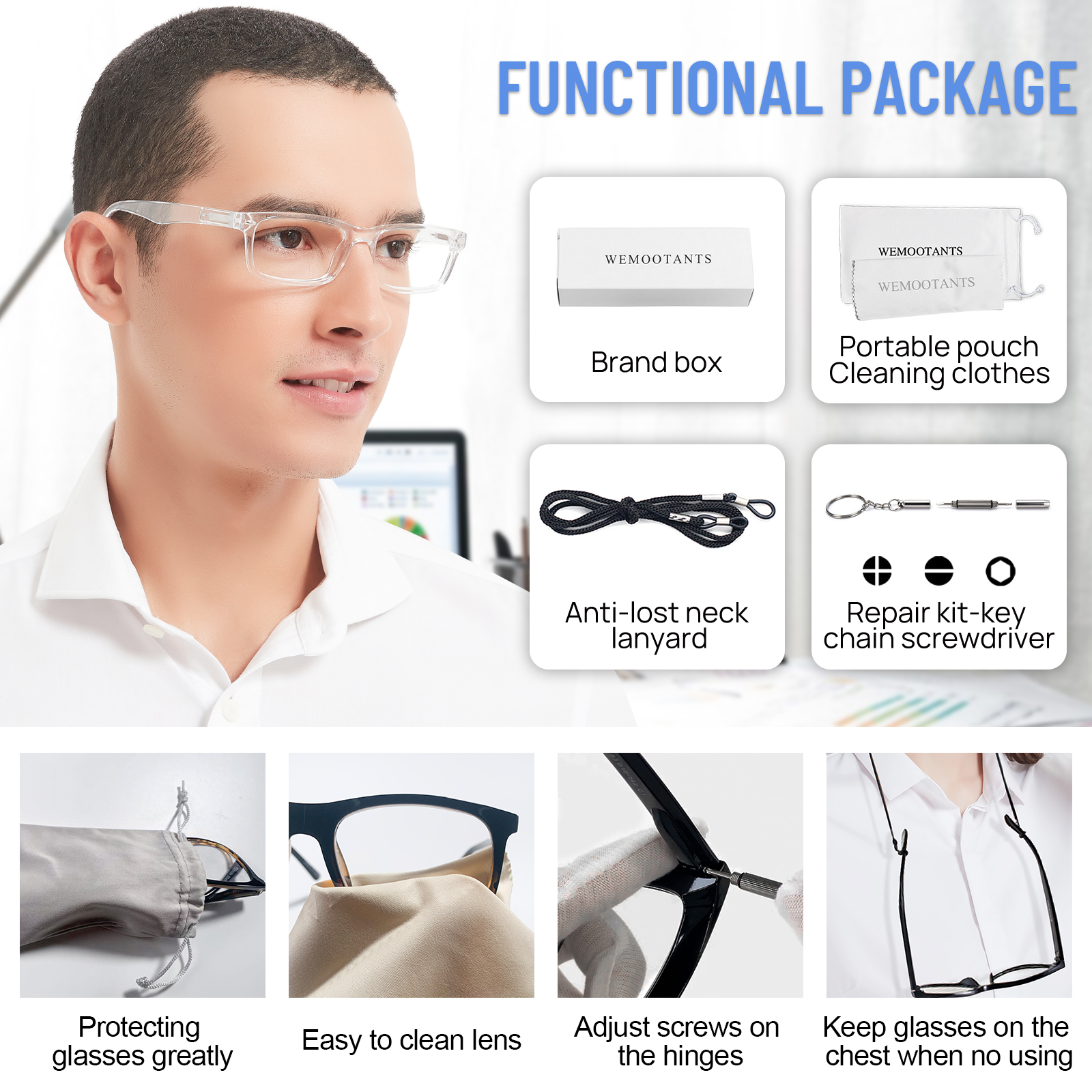 WEMOOTANTS 3 Packs Clear Reading Glasses 1.0 Men Rectangular Spring Hinges Readers 1.0 1.25 1.5 1.75 2.0 2.25 2.5 2.75 3.0 3.5 4.0 5.0 6.0