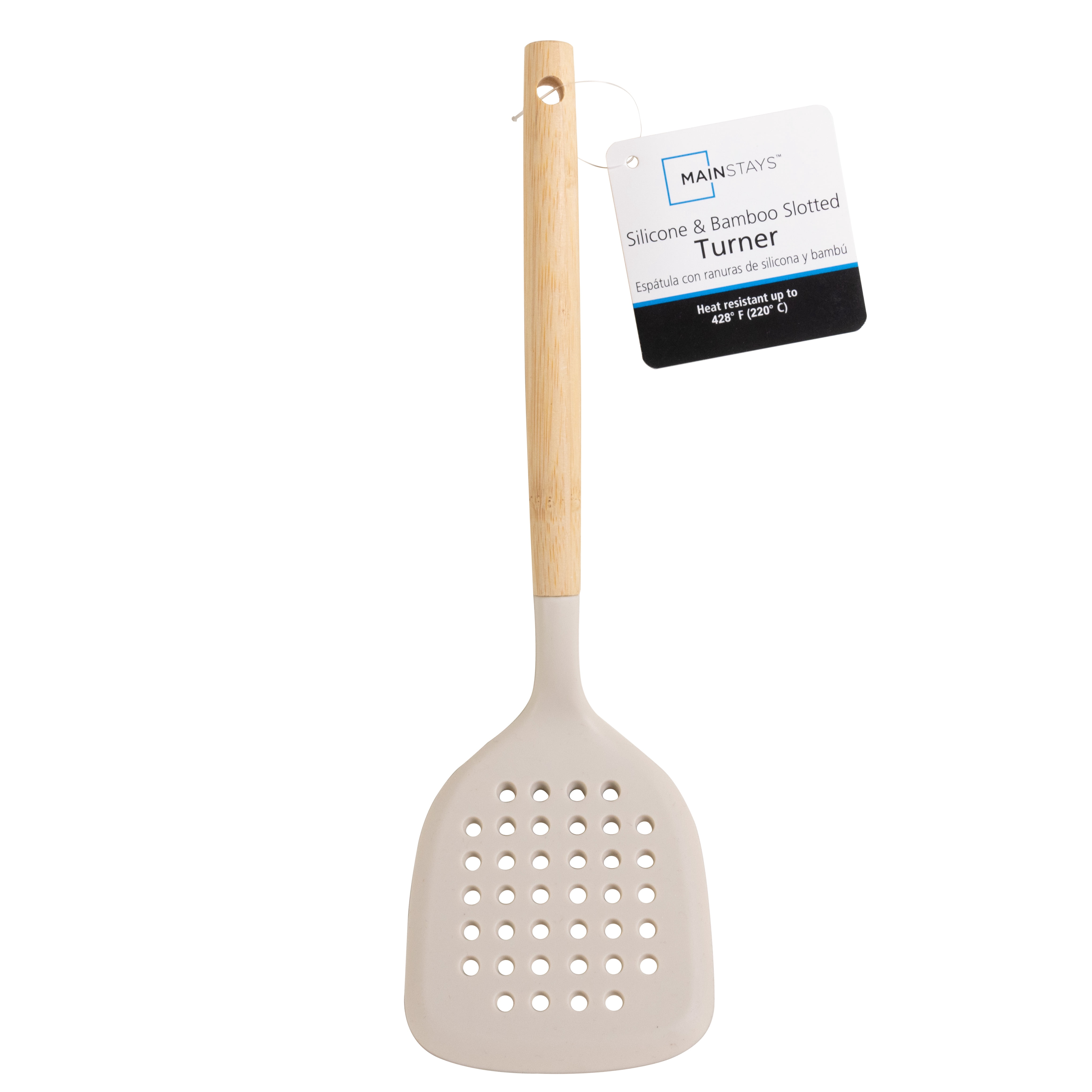 Mainstays 12.8 in Silicone Slotted Kitchen Turner with Bamboo Handle
