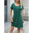 thumbnail image 5 of Women's Pleated Front Round Neck Swing Dress with Pockets Ruched Stretch 65% rayon 30% polyester 5% spandex Easy Care, 5 of 18
