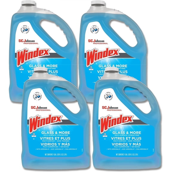 Windex Glass & Multi-Surface Cleaner, 128 Oz Bottle, kklefc Of 4