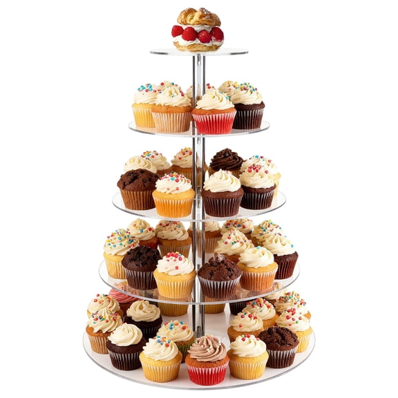 5-Tier Acrylic Cupcake Stand, 15.7" Wedding Cake Stand, Acrylic Cupcake Tower Holder, Dessert Display for Party, Birthday, 11.8" Base