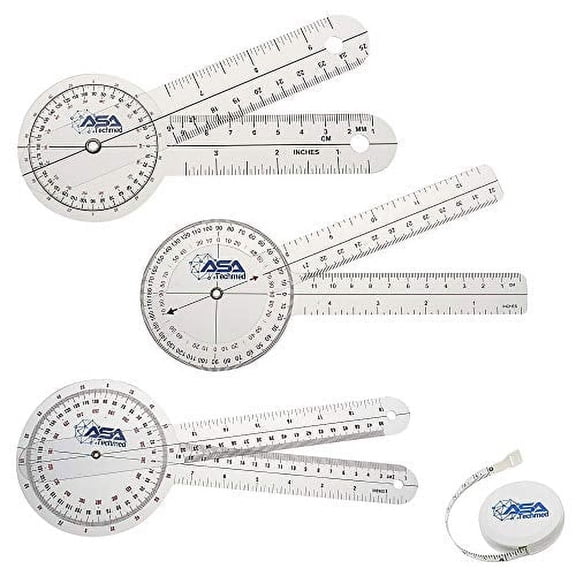 ASATechmed Goniometer Set 4 Pieces 12", 8", 6" Body Measuring Tape - Physical Therapy, Occupational Therapy, Fitness, Medical Protractor Angle Ruler