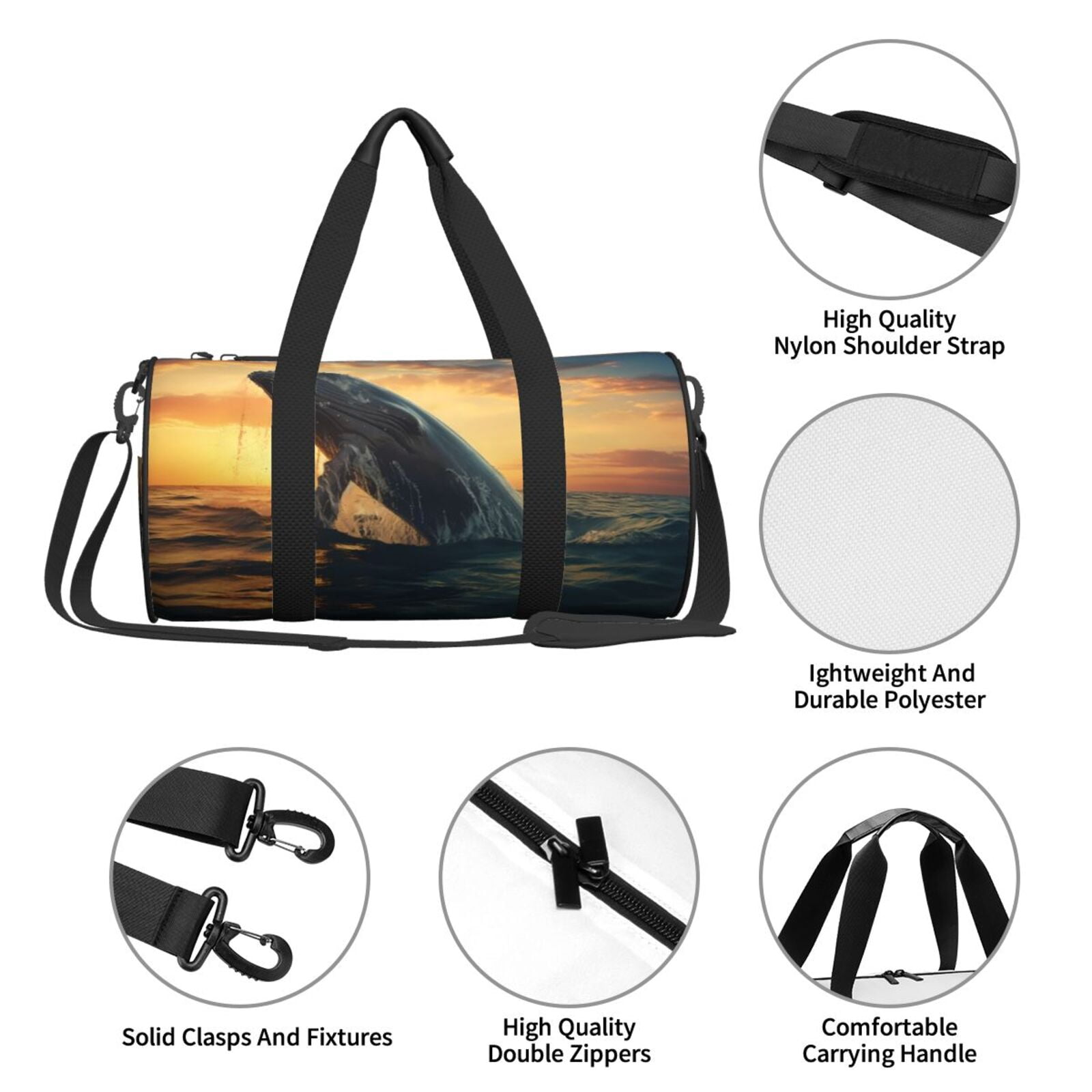 Vsdgher Sunset Ocean Whale 45L Foldable Duffel Bag, Sports Gym Bag,Overnight Bag, Portable Weekender Bag for Airplanes