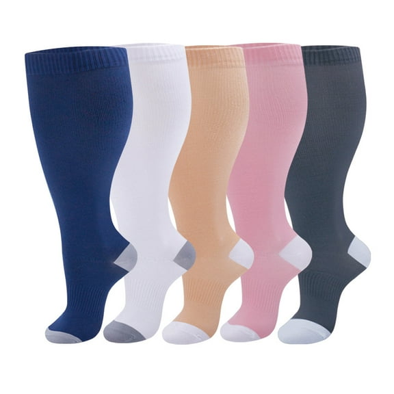 3pcs Plus Size Compression Socks for Women 15-20 mmhg Extra Wide Calf Knee High Support Socks for Circulation,3XL,Style 4