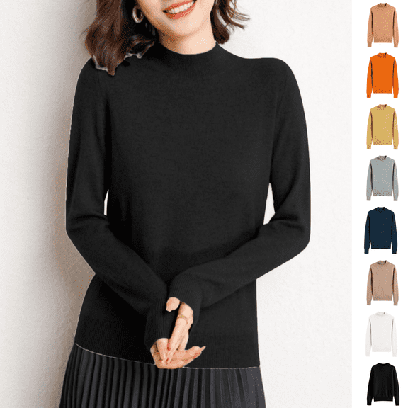 Odbmxy Sweater for Women Long Sleeve Cotton Winter Sweaters for Women Knit Solid Relaxed Fit Layering Black Sweaters