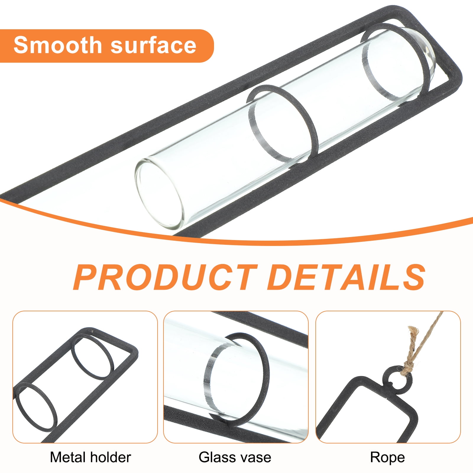 Uxcell Plant Propagation Wall Hanging Terrarium with Metal Holder, 2 Sets Large Glass Planter Tube Vase for Decor