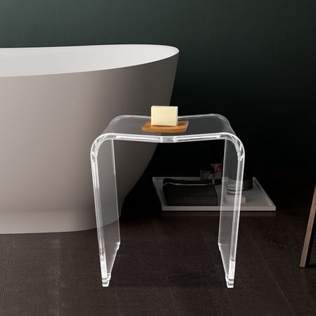 Miumaeov Acrylic Stool Bench 16*12*19in Multi-functional Office Foot Stool Bath Chair Seat Kids Step Chair Balcony Mini Coffee Table Set Laptop Stand Shower Assist Stool Bearing 300lbs