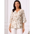 thumbnail image 3 of DARING DIVA Women's 3/4 Sleeve V Neck Boho Floral Button Decor Blouses L Brown, 3 of 6