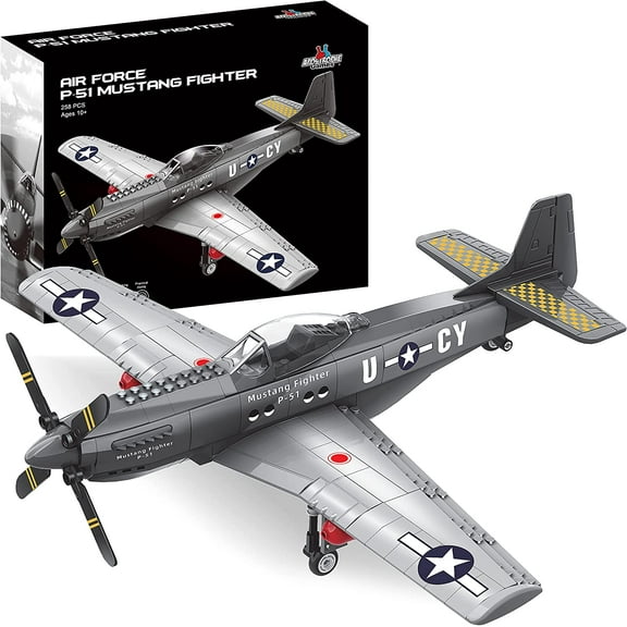 Apostrophe Collectible Air Force Mustang Fighter Plane Model Building Kit, 17", 258 Pieces