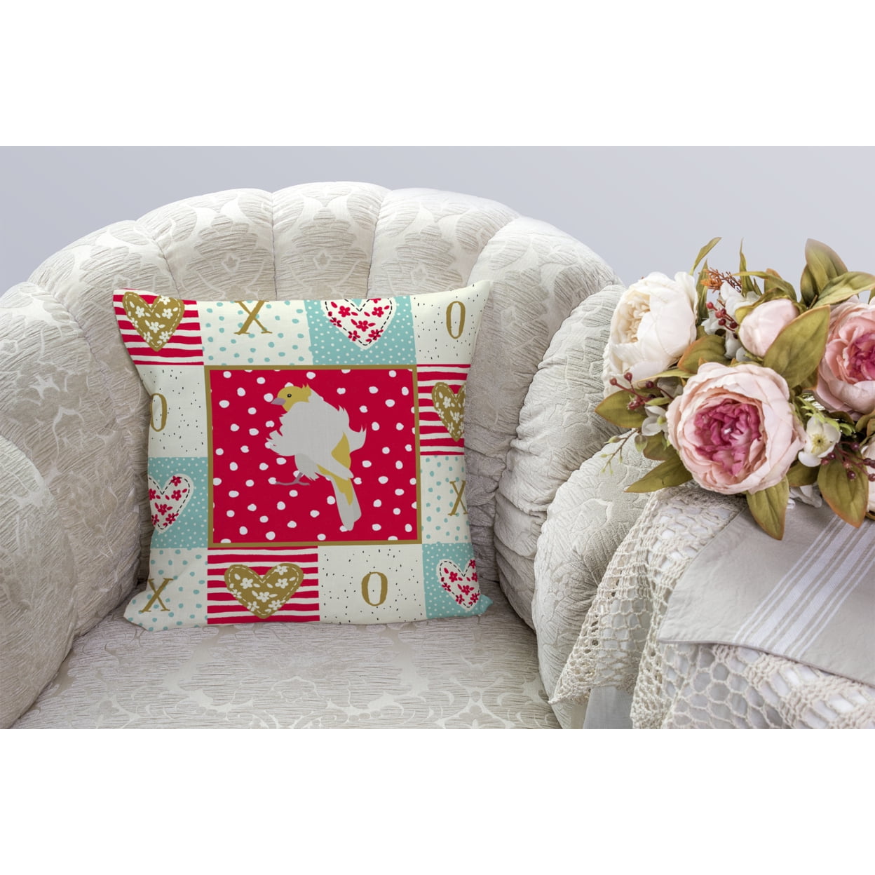 Carolines Treasures CK5507PW1414 Parisian Trumpeter Canary Love Fabric Decorative Pillow  14Hx14W multicolor