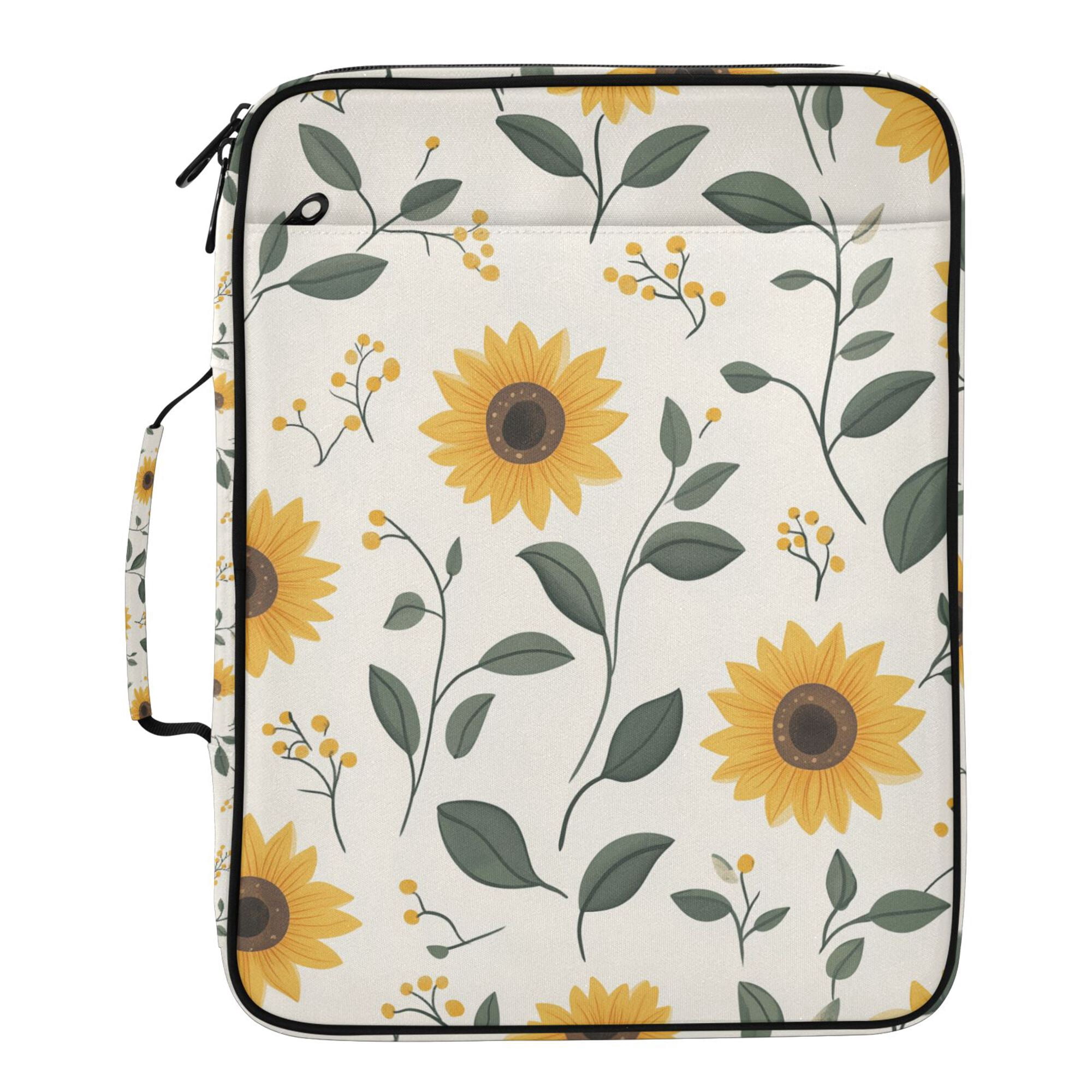 FORMRS Accordion File Folder A4 Size 7-Pocket Expanding Document Organizer Bag with 3 Ring Binder, Sunflower Pattern