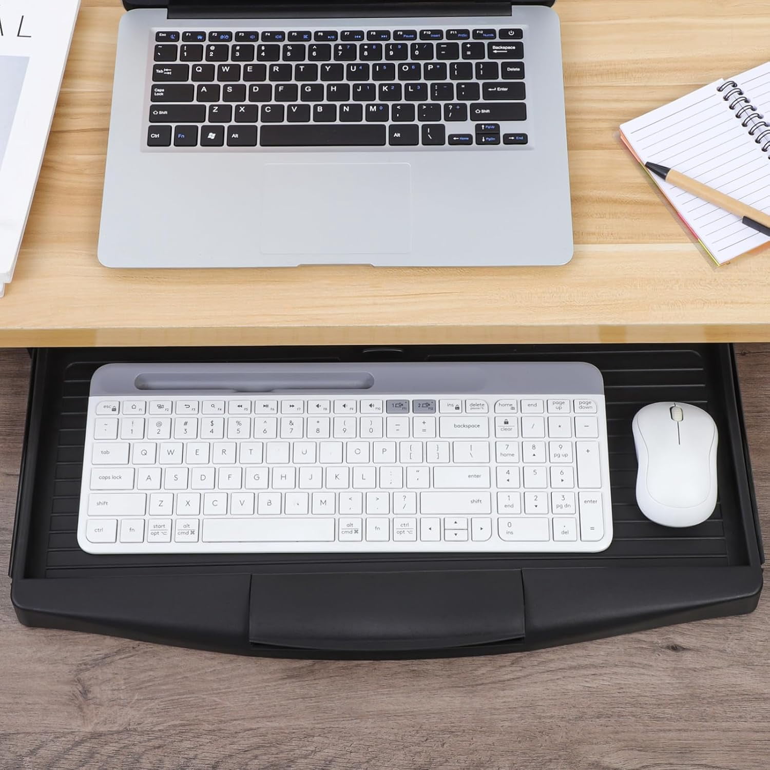Adjustable Under Desk Keyboard Tray with Slide-Out Drawer, 20.67x9.06 Inches, Saves Space & Reduces Wrist Pain for Home Office and Gaming
