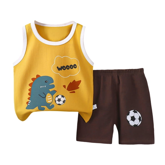Toddler Kids Boys Dinosaur Print Tank Tops Elastic Shorts Pants Set Dailywear Set (9-18 Months,Yellow) Boys Summer Top Shorts Set