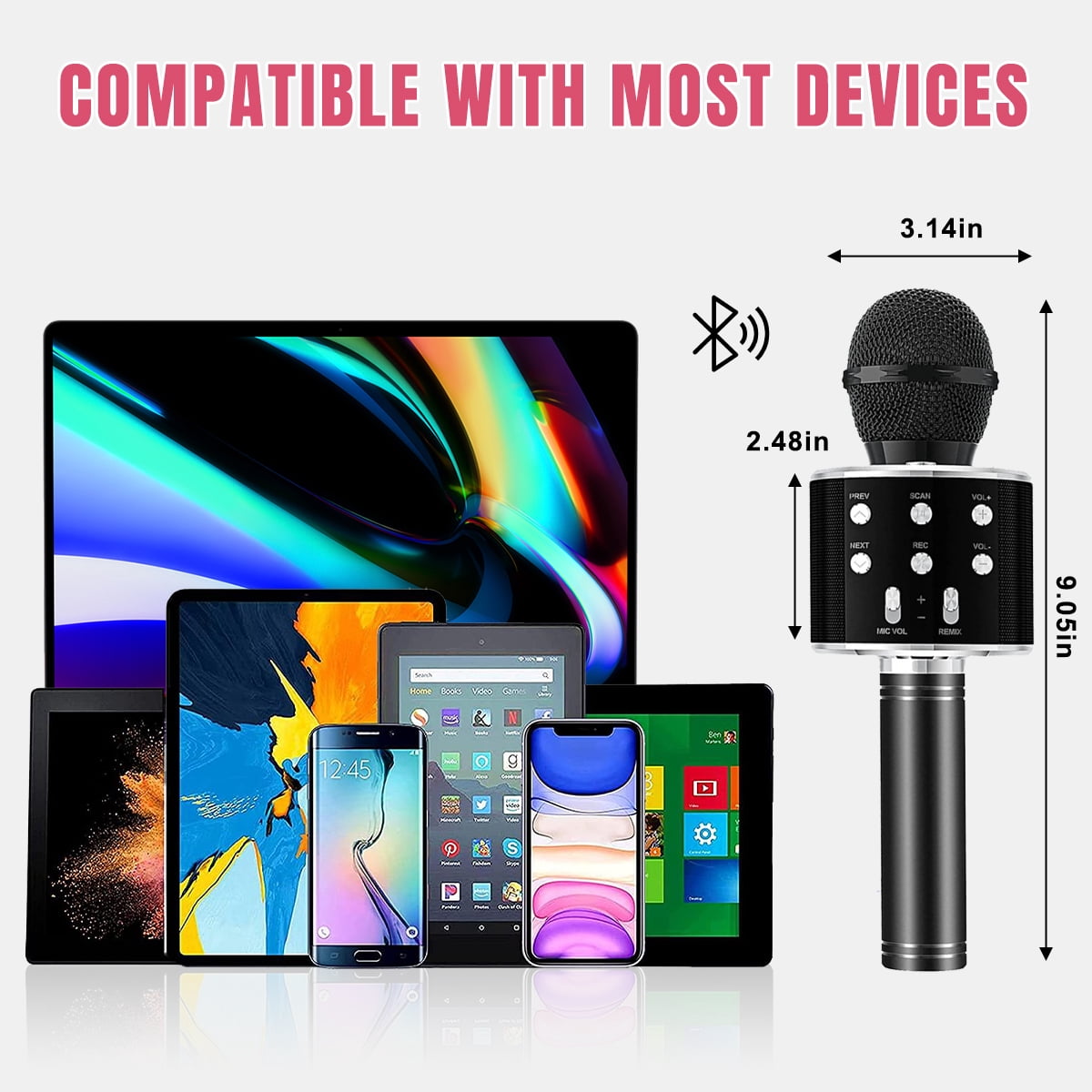 PayUSD Wireless Microphone for Kids Bluetooth Karaoke Microphone for adults 5-in-1 Portable Handheld Mic Speaker Birthday Christmas Gifts Toys for Girls Boys Adults All Age, Black