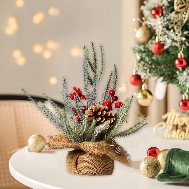 Fiudx Liquidación de ahorros de verano Mini árbol de Navidad Pe de 30 cm, adornos navideños, pequeño árbol de Navidad de escritorio con nieve en polvo