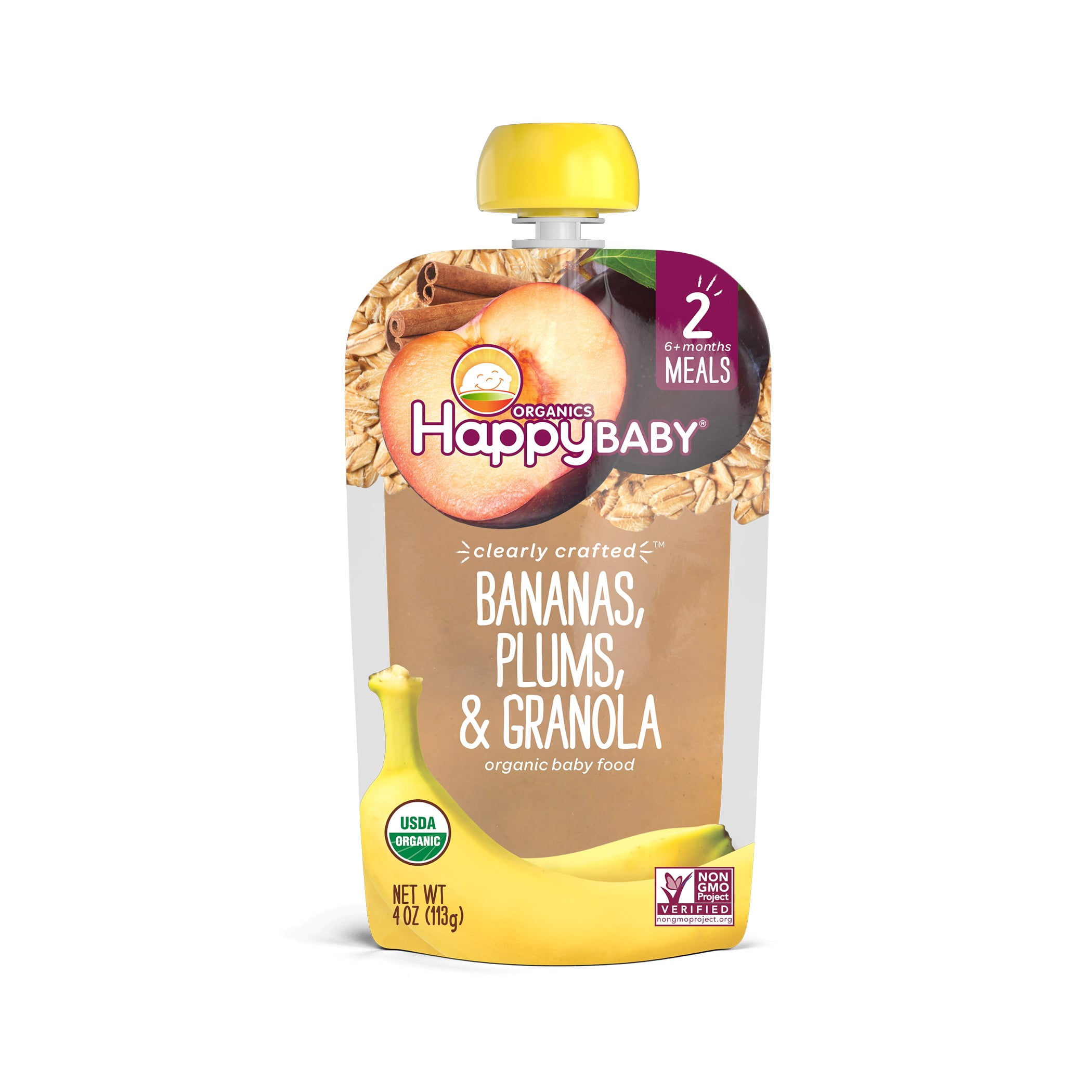 Happy Baby Organic Stage 2 Baby Food, Bananas Plums Granola, 4 oz Pouch