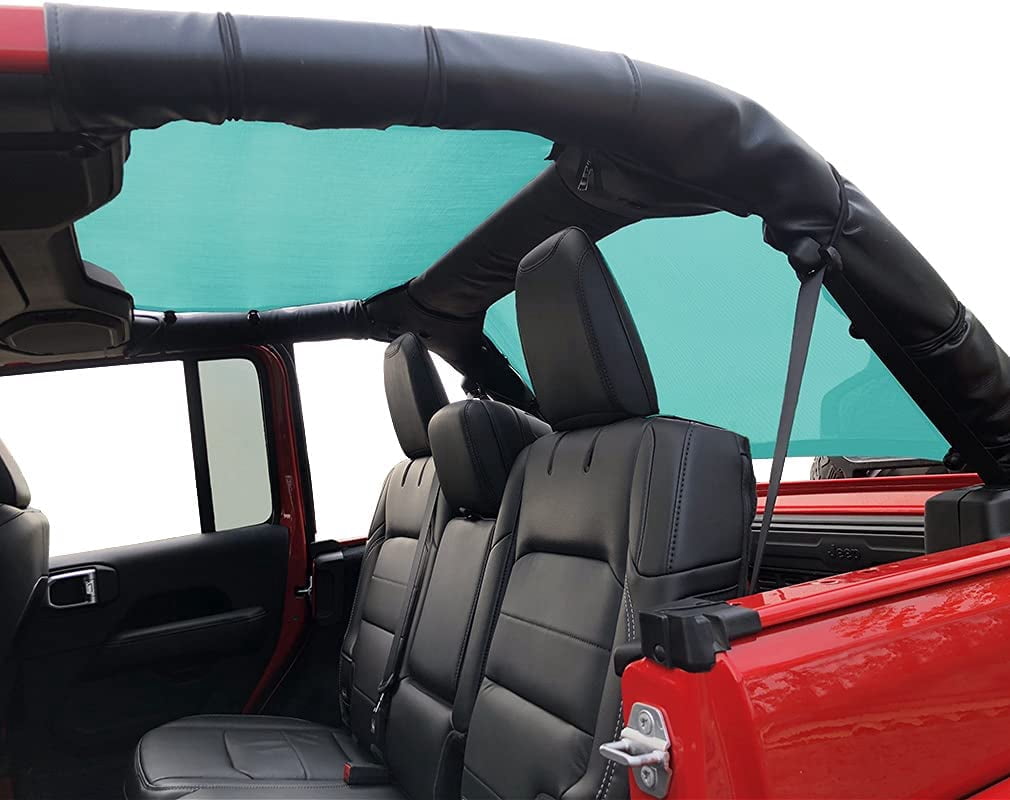 Shadeidea Jeep Wrangler Sunshade JL Unlimited 4 Door JLU Sun Shade (2018-Current) Top Front+Rear+Trunk-Tiff Blue Mesh Screen Cover UV Blocker with Grab Bag Storage Pouch-10 Years Warranty
