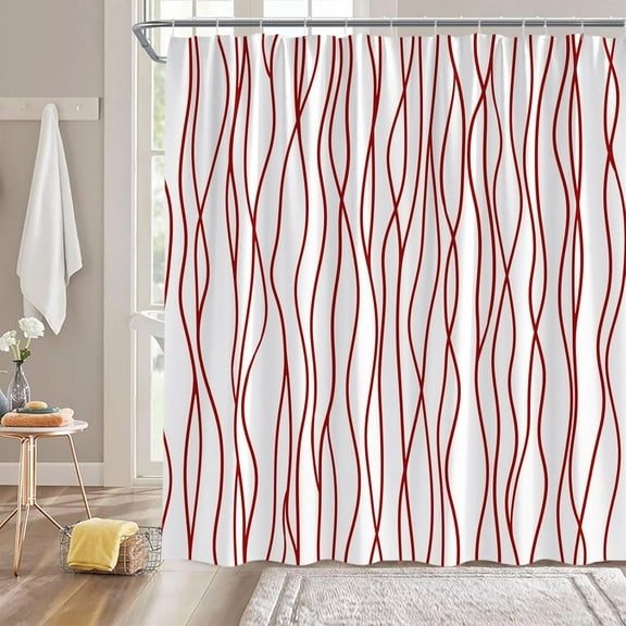 Textured Fabric Shower Curtain for Bathroom,Burgundy Printed Striped Waterproof Fabric Modern Hotel Luxury Quality Cloth Bathroom Curtains Machine Washable with Hooks-48"W x 72"L (Pack of 1)