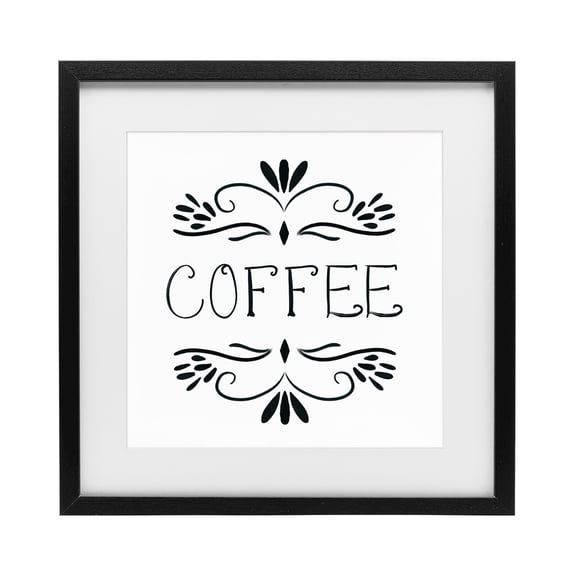 Stupell Industries French Country Coffee with Floral Emblems Black Framed Print Under Glass, 13 x 13, by Lucille Price