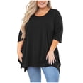 thumbnail image 3 of Fartey Plus Size Women Tunic Tops Slim Fit 3/4 Sleeve Shirts Soft Casual Summer Solid Color Crewneck Tshirts Loose Flowy Side Split Hem Blouses Black 2XL, 3 of 8
