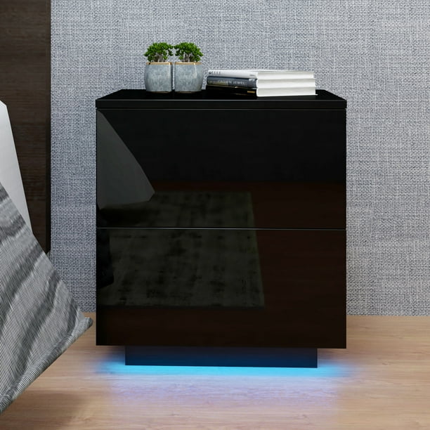 Led Nightstand Bedside Table Bedroom Night Stand Furniture W Drawer End Table Black White Walmart Com Walmart Com
