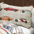 thumbnail image 2 of Lush Ensemble de Literie Réversible 2 Pcs pour Enfants, Voiture de Course Beige Decor, pour Garçons (Simple), Bleu Orange, 2 of 5
