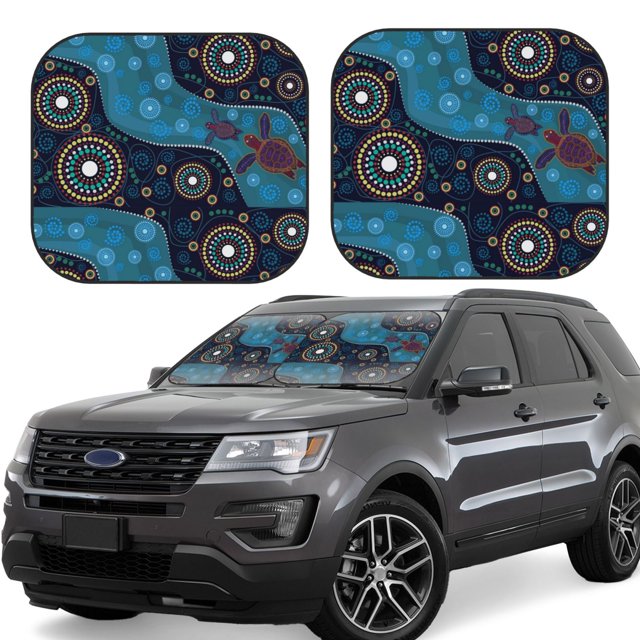 Balery Bohemian Turtle Parasol para parabrisas de coche de 2 piezas | Parasol plegable para parabrisas delantero de coche para la mayoría de sedanes-Medium