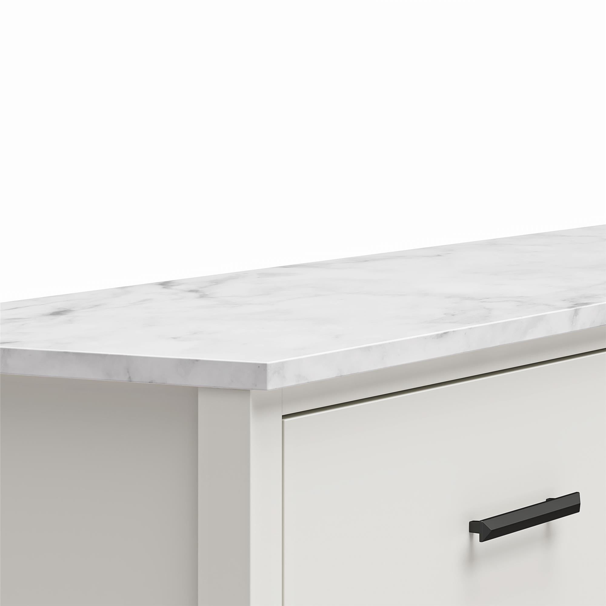 Ameriwood Home Amberleigh Wide 6 Drawer Dresser, White w/ White Faux Marble Top