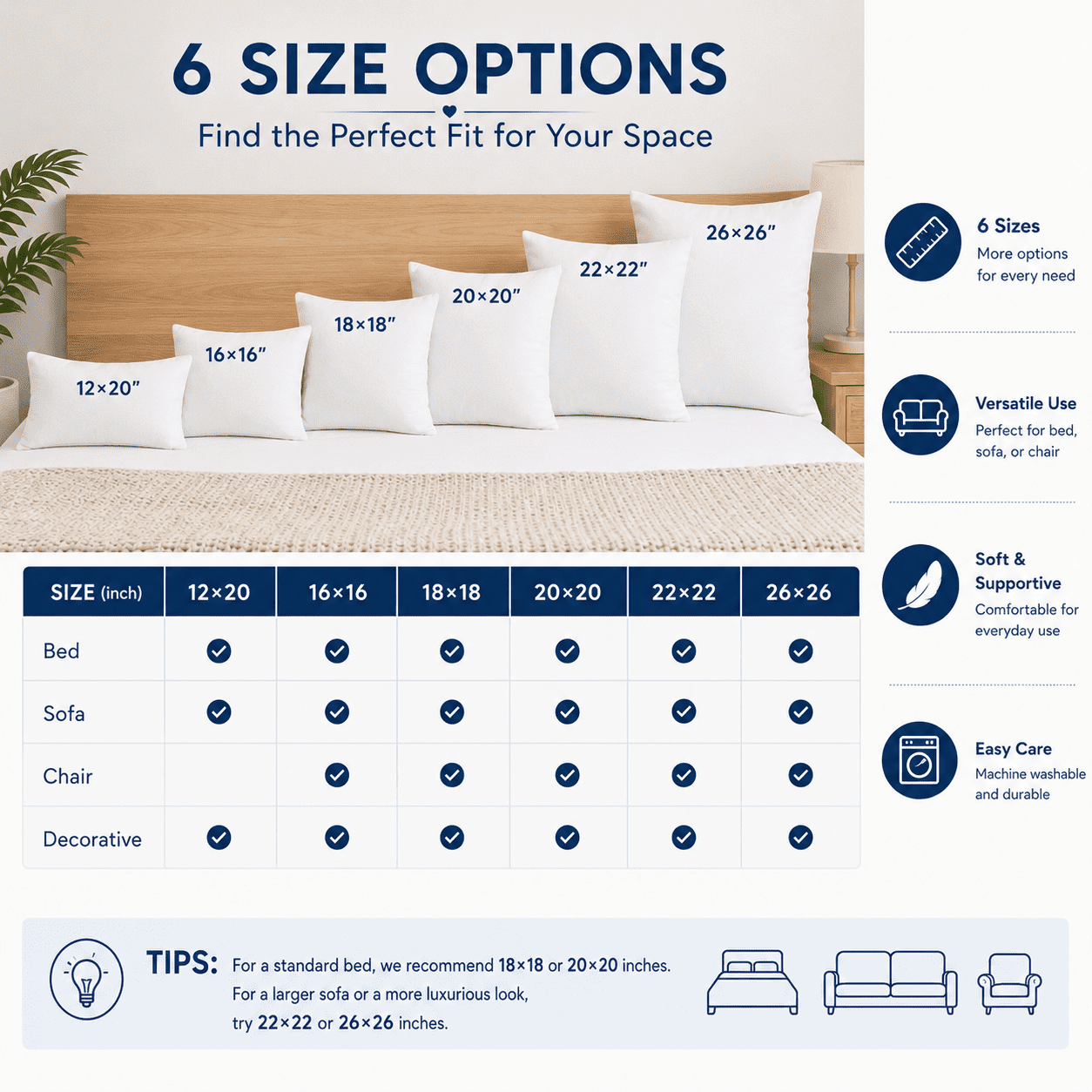 Phantoscope Decorative Pillow Insert, 16" x 16", 2 Pack, Fluffy Fill