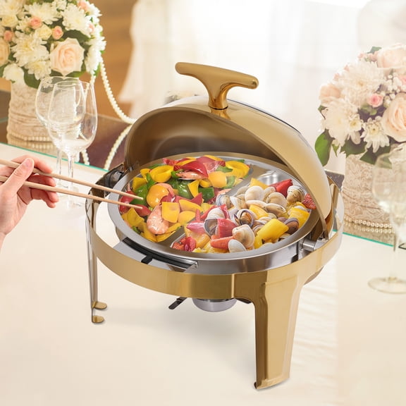 Premium Stainless Steel Chafing Dish Buffet Set, 8.45qt, Elegant Gold & Silver Design, Includes Alcohol Stove for Food Warmer, Ideal for Banquets, Hotels, Parties