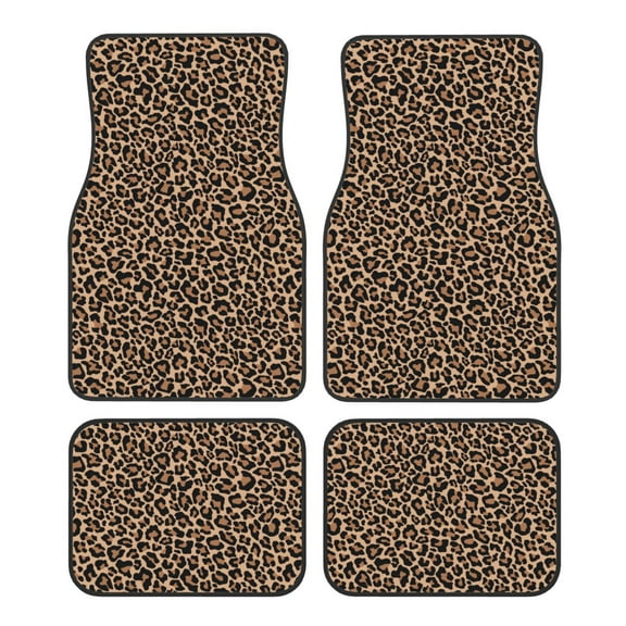 Balery Brown Leopard Pattern 4-Piece Floor Mats, Heavy-Duty Rubber Liners, Anti-Slip Design, All-Season Automotive Protection, Vehicles, Cars, Trucks, and SUVs