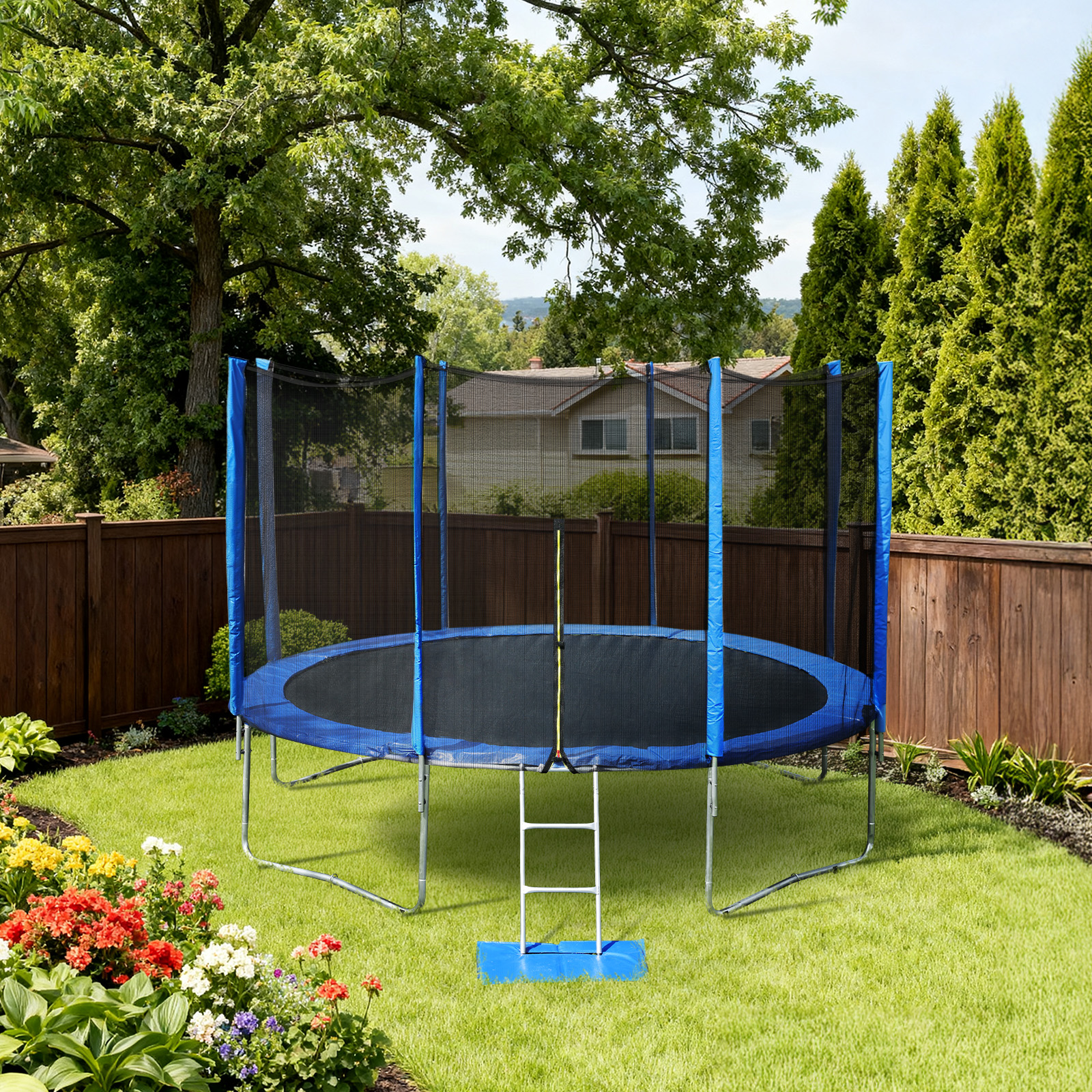 Aoodor 10FT Outdoor Trampoline, Recreational Trampoline with Enclosure Outer-Safety Net and Ladder for Kids