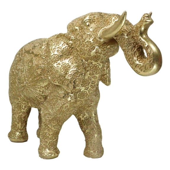 Large Feng Shui Royal Gold Ornate Mandala Design Elephant With Trunk Up Figurine