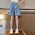 thumbnail image 2 of Wdgfv Girls Denim Shorts Elastic Waist Soft Breathable Fabric Comfortable Casual Outfit For Spring Summer Everyday Wear Blue 5-6 Years, 2 of 7