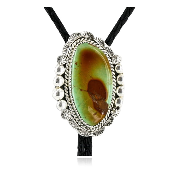 Handmade Certified Authentic Navajo .925 Sterling Silver Natural Turquoise Native American Bolo Tie 24408-1