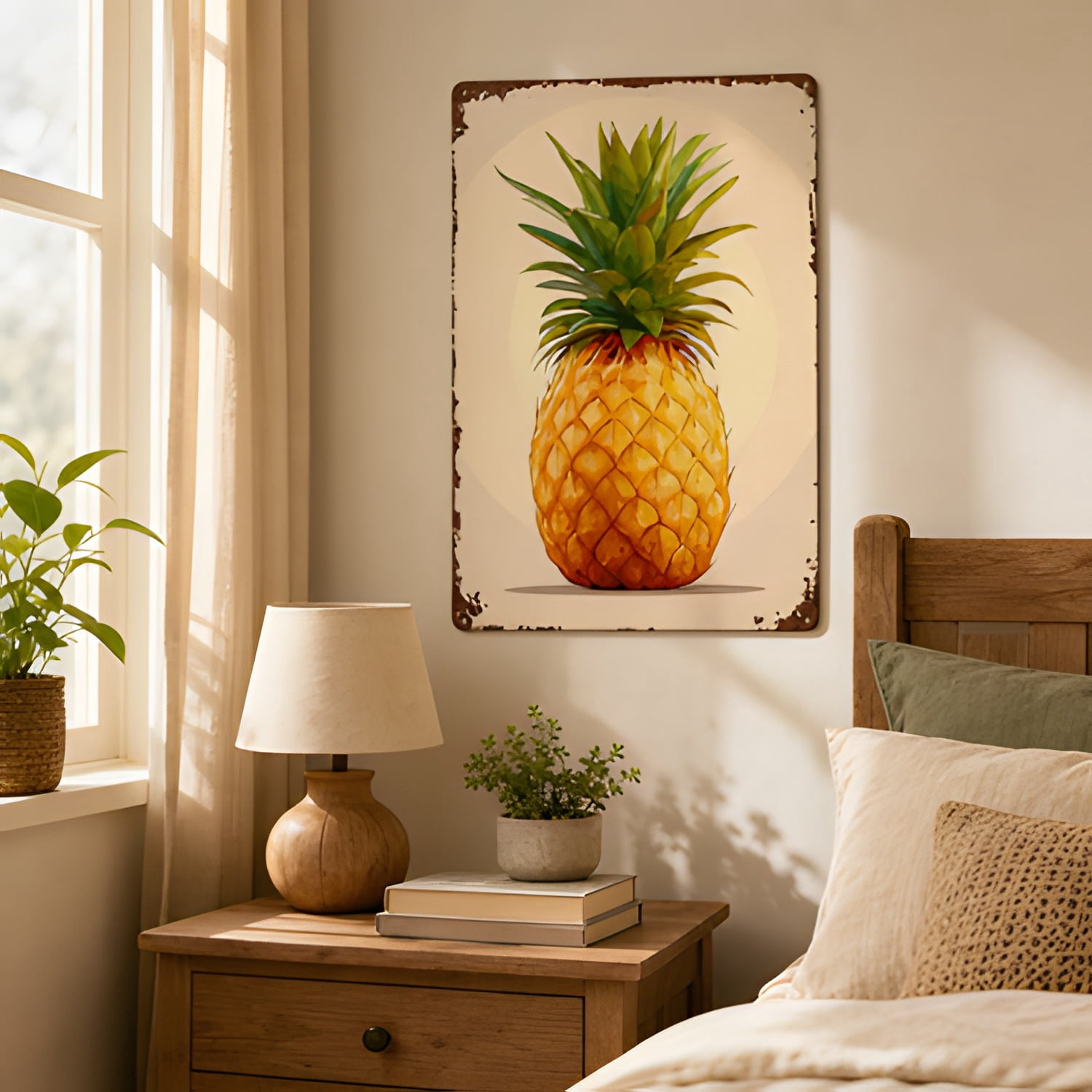 Stylized Pineapple Metal Sign 8x12 Inch Rustic Iron" Wall Art, Vintage 2D Flat Home Bar Decor, Flat Home Bar Decor, Waterproof & Rustproof
