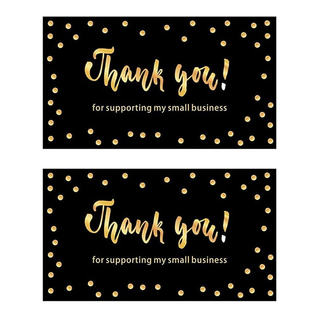 100 unidades de tarjetas de agradecimiento en oro negro por apoyar mis pequeñas tarjetas de visita, 2 x 3,5 pulgadas K100